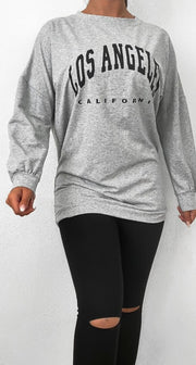 Grey LA Slogan Oversized Sweatshirt