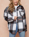 Blushed Flannel Plaid Lapel Long Sleeve Button Down Shacket