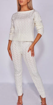 Cream Cable Knit Jogger Lounge Set