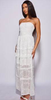 White Embroidered Tiered Bandeau Maxi Dress