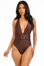 Fancy Square Buckle One Piece Swimsuit