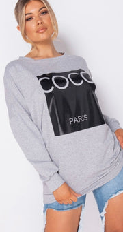 Grey Slogan Print Oversized Sweatshirt