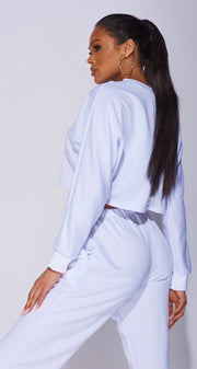 White Oversized Batwing Sleeve Crop Top & Jogger Lounge Set