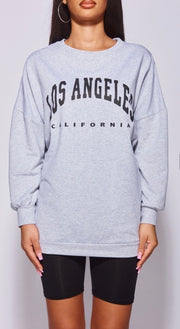 Grey LA Slogan Oversized Sweatshirt