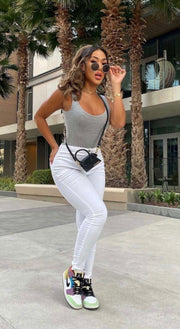 Grey Rib Knit Scoop Neck Bodysuit