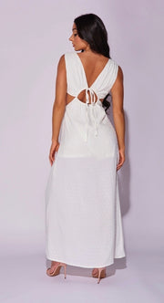 White Cut Out Waist Thigh Split Maxi Dress