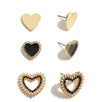 Three Heart Stud Earrings Set