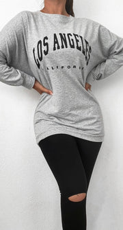 Grey LA Slogan Oversized Sweatshirt