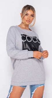 Grey Slogan Print Oversized Sweatshirt