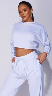 White Oversized Batwing Sleeve Crop Top & Jogger Lounge Set