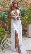 White Cut Out Waist Thigh Split Maxi Dress