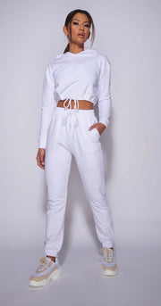 White Cropped Hoodie & Jogger Lounge Set