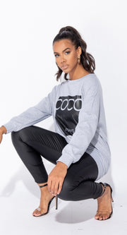 Grey Slogan Print Oversized Sweatshirt