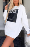 White Slogan Print Oversized Sweatshirt