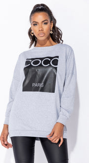 Grey Slogan Print Oversized Sweatshirt