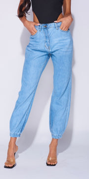 Light Blue Cuffed Denim Joggers