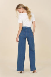 Flared high waist pin-tuck jeans